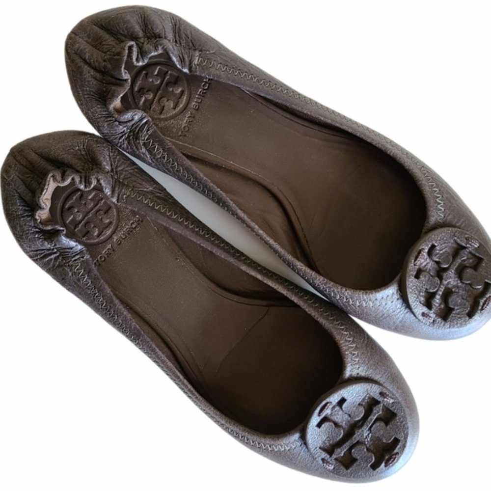 Tory Burch reva tumbled black leather flats